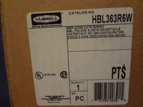 HUBBELL HBL363R6W 2 POLE 3 WIRE 60 AMP 240V PIN AND SLEEVE RECEPTACLE WITH BOX