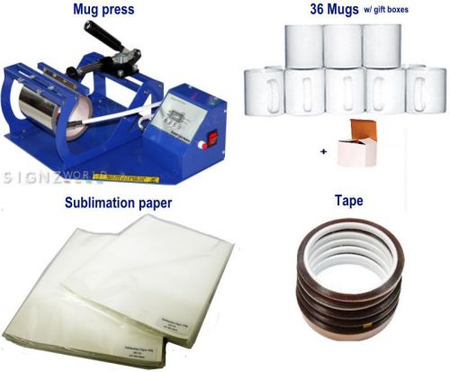 UKPress MUG HeatPress MP160 + 36 11oz Mugs + Sublimation Paper &amp; Tape | DEAL