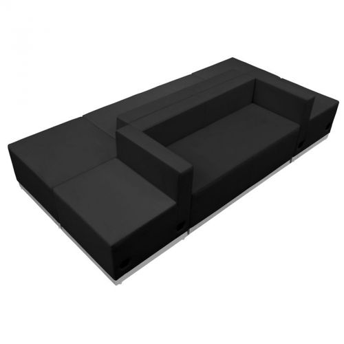 Alon Series Black Leather Reception Set, 6 Pieces (MF-ZB-803-500-SET-BK-GG)