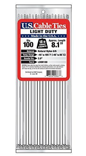 US Cable Ties LD8N100 8-Inch Light Duty Cable Ties  Natural  100-Pack