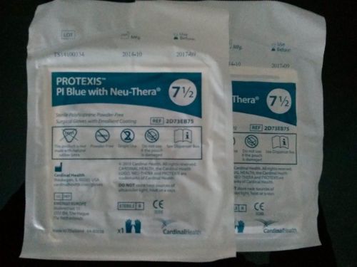 Two Pair PROTEXIS PI Blue with Neu-Thera Sterile Surgical Gloves, SIZE 7.5