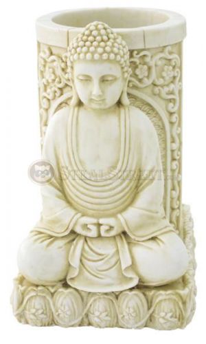 3.75 Inch Hand Painted Resin Meditating Buddha Pen Holder, Cream Color