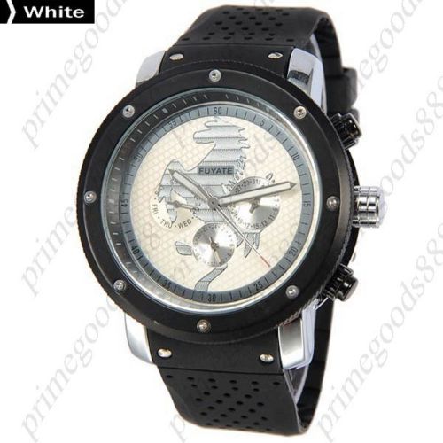 Horse Automatic Mechanical Analog Rubber Band Date Wrist Men&#039;s Wristwatch White