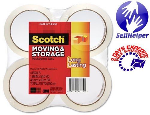 New Scotch Long Lasting Moving and Storage Packaging Tape, 4 Rolls Free Shipping
