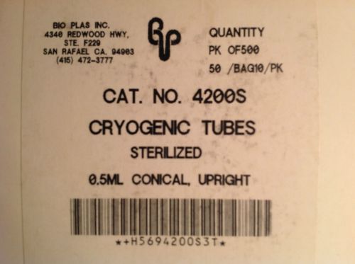 Bio Plus 4200S, Cryogenic Tubes, Serilized, 0.5mL Conical, upright,  Pk of 500