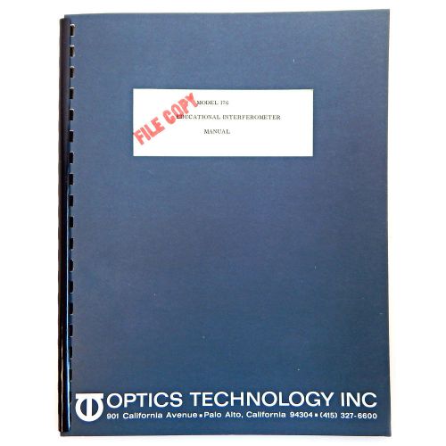Optics technology model 176 educational interferometer manual for sale