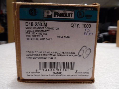 Panduit d18-250-m female disconnect, 22 – 18 awg, .250 x .032 tab size nib 1000 for sale