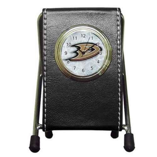Custom Anaheim Ducks Leather Pen Holder Desk Clock (2 in 1) Free Shipping