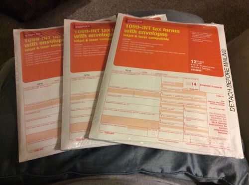 3 - 2014 1099-INT Tax Forms with envelopes, 12 sets per package