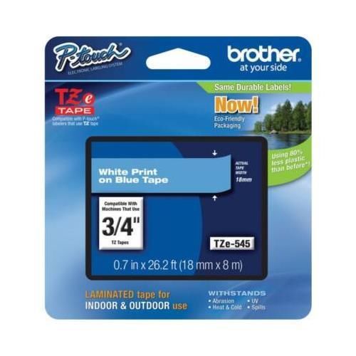 Brother international tze-545 white on blue 3/4 tape for p-touch 8m for sale
