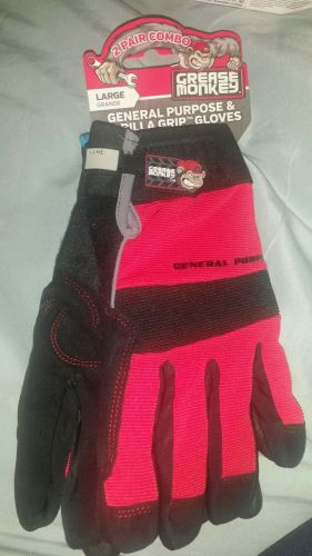 Double Pack (2 Pairs) GREASE MONKEY LARGE General Purpose/Gorilla Grip Gloves