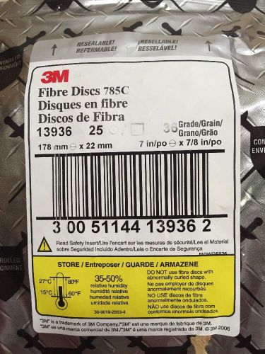 3M 7&#034; 13936 Fiber Disc, 36 Grit Grinding Discs, Pack 25, Free Shipping