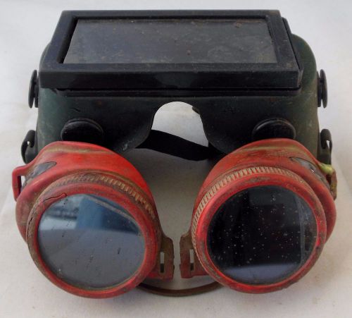 Vintage red jackson welding goggles square green mask steampunk 2 pairs as found for sale