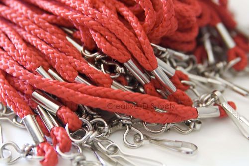 WHOLESALE ROPE ROUND ID NECK LANYARDS WITH SWIVEL J HOOK QUANTITY 100 PCS RED