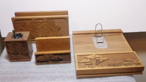 Walnut Lasercraft Tree Desk Set Calendar,Paper Clip,Business Card,Letter Holder