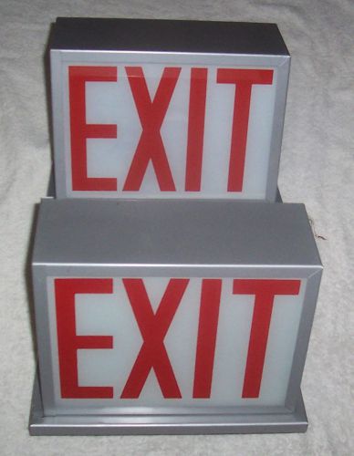 Vintage Exit Signs (2) Metal And Glass  Litecraft Union Made 1960&#039;s