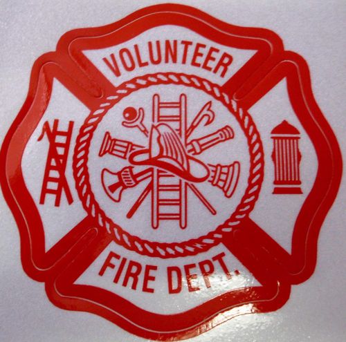 VOLUNTEER  FIRE DEPT  3&#034; 3M  RED WHITE DECAL STICKER INSIDE WINDOW MOUNT
