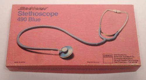 Vintage sunmark 490 blue stethoscope with box japan made medical instrument for sale