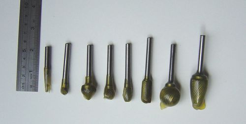 8 CARBIDE BURR  NEW BITS SINGLE CUT 1/4 SHANK ALL DIFFERENT  COUNTER SINK