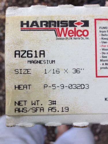 3lb box az61a t30 magnesium 1/16 x 36&#034; tig welding rod wire harris welco heliarc for sale