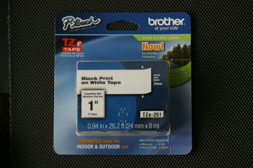 Brother Tze-251 Black Print On White Tape - 1&#034;  Label Tape For P-touch Printers