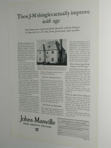 1929 johns-manville advertisement, shingles, asbestos roofing for sale