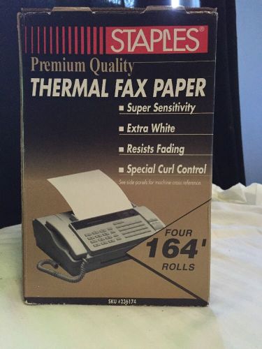 3 Rolls 8/12&#034; x 164&#039;, 1&#034; core  Staples Thermal Fax Paper premium quality 236174