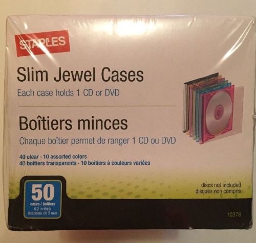 New Staples Slim 50 Jewel Cases. Each Case Holds One Disc, Plastic