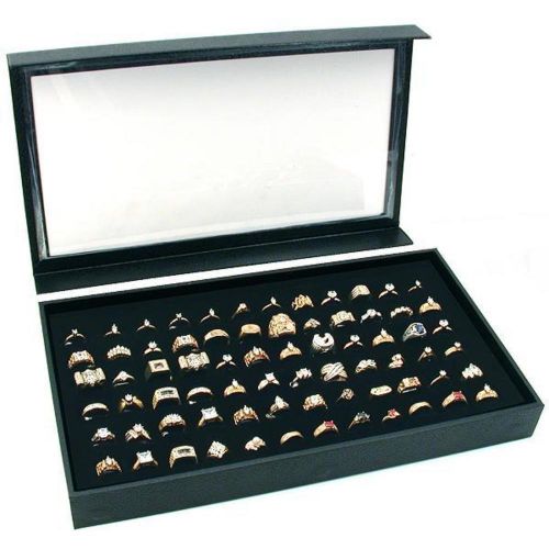 72 Ring Black Jewelry Box Display Case Magnetic Lid