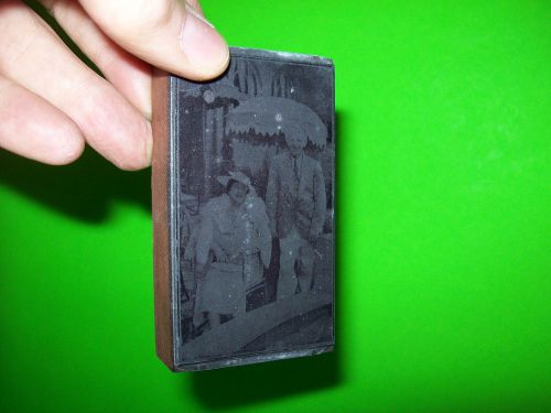 Vintage plate print block ink stamp with man &amp; women atlantic city? for sale