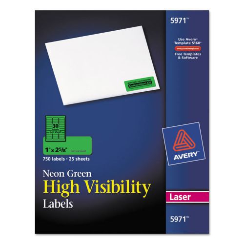 Avery  High-Visibility Laser Labels, 1 x 2-5/8, Neon Green, 750/Pack - AVE5971