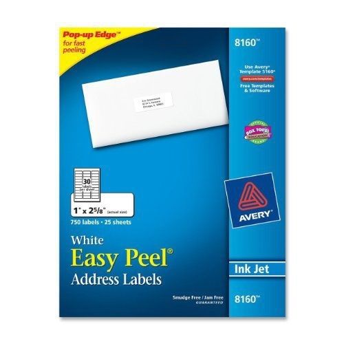 Avery easy peel address labels, inkjet printers, white, 1 x 2.62 inch, box of for sale