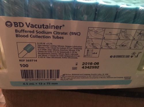 1 Pack BD Vacutainer 4.5mL Blue Top Tubes Ref. 369714 Exp. 06/2016