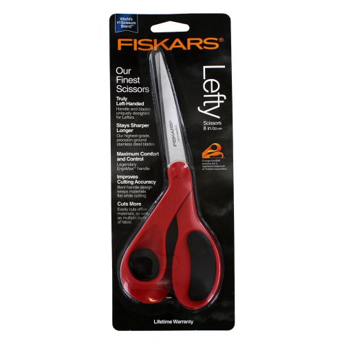 Fiskars our finest left-hand scissors, 8&#034; length, 3-3/10&#034; cut, red for sale