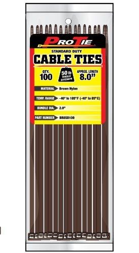 Pro Tie BR8SD100 8-Inch Brown Standard Duty Color Cable Tie, Brown Nylon,