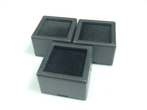 3pc Black 1-1/16&#034;x3/4&#034; Square Glass Top Gem Box storage/display gold/gems/coins