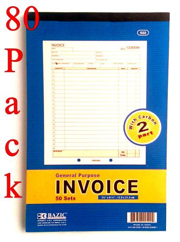 80 pack INVOICE Receipt Record BOOK 2 Part 50 Sets, Numbered Original w/Carbon