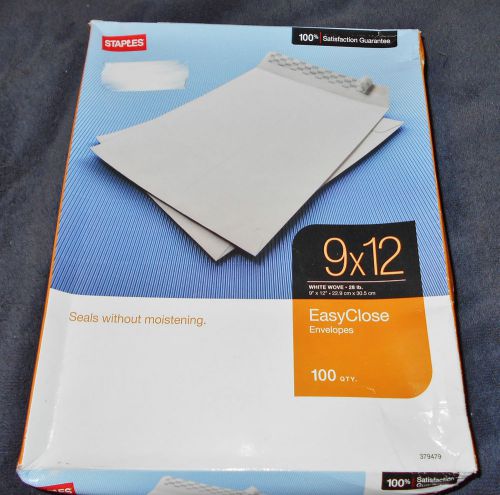 STAPLES  9 x 12 WHITE WOVE  EASYCLOSE ENVELOPES  BOX of 100