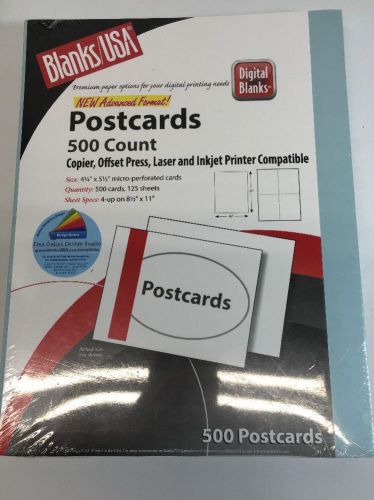 Blanks/USA Blue POSTCARDS 500 Perforated 125 Sheets Cover Stock 4up 8.5x11