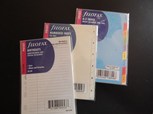 Filofax Pocket Size Organiser Notepaper Refill Inserts Indexes &amp; Spec. Occasions