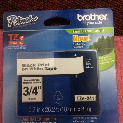 Brother P-Touch TZe-241 BLACK PRINT ON WHITE TAPE 3/4&#034; TZe-241