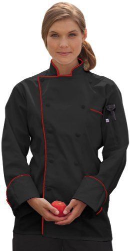 Uncommon Threads 0432 Adults Murano Chef Coat Black w/Red Piping Medium