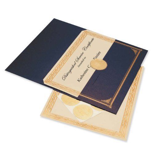 Geographics Ivory/Gold Foil Embossed Award Certificate Kit, Blue Metallic Cover,