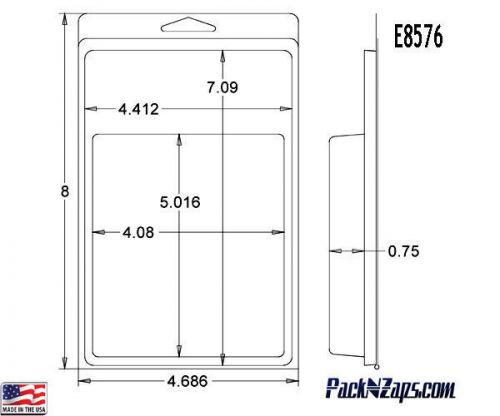 E8576: 250- 8&#034;H x 4.7&#034;W x 0.75&#034;D Clamshell Packaging Clear Plastic Blister Pack