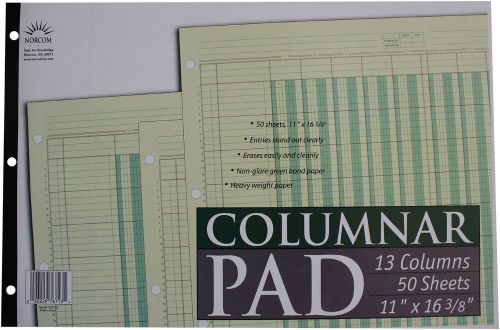 Norcom Columnar Pad 13 Columns 11 x 16.375 Inches 50-Sheets Green (76713-10)