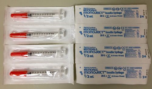 Lot of 8 - 1/2 ml / 1/2 cc Syringe Kendall Monoject 28 g X 1/2 Inch Kendall