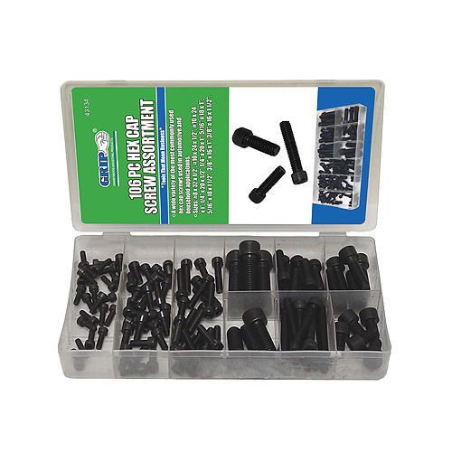 106pc grip hex cap screws assortment kit allen head standard sae bolts 43134 for sale