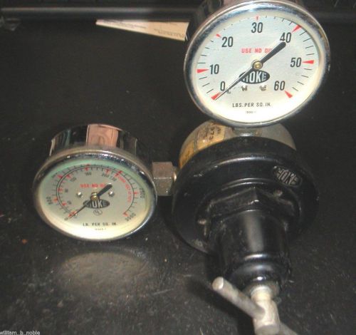 Hoke regulator 680a10 w/glass faced gauges, 2500 psi in, 0-40 psi out, oxygen? for sale