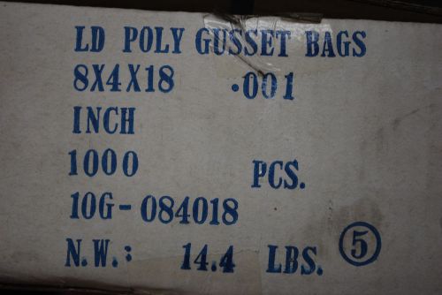 Case of 1000 / 8 x 4 x 18 .001 CLEAR POLY GUSSET Low Density BAGS  (#S4939)