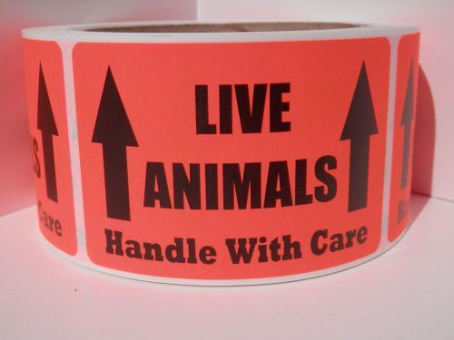 50 LIVE ANIMALS HANDLE WITH CARE Sticker Label fluor red bkgd